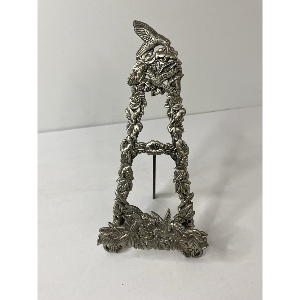Hummingbird Floral Display Easel Stand Silver Tone Home Decor Book Artwork